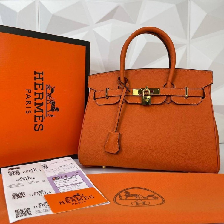 HERMES BİRKİN 30 CM HAKİKİ DERİ ORANJ ALTİN